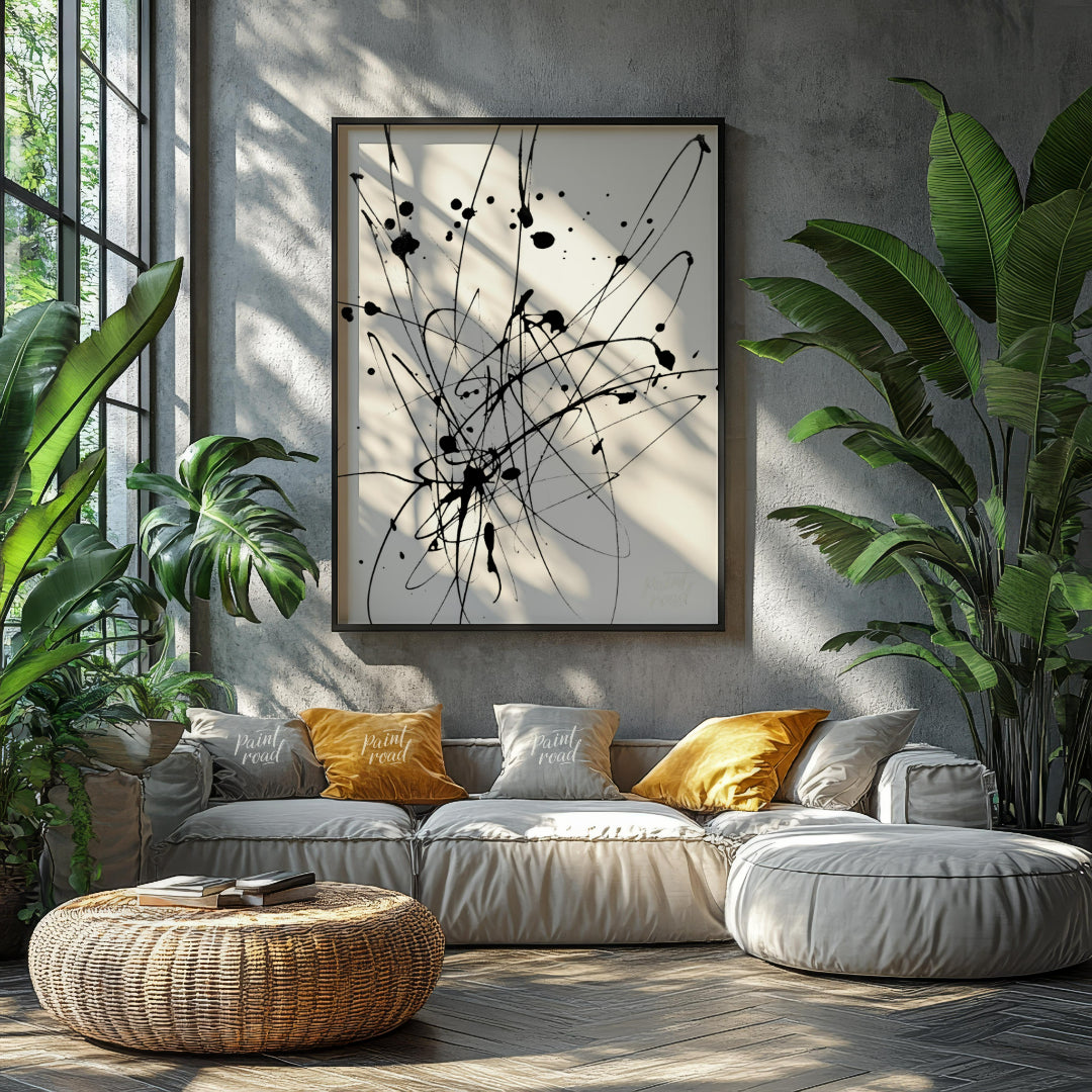 """Ink Burst"" captures the explosive energy of ink splatters and lines against a stark white backd… for living room