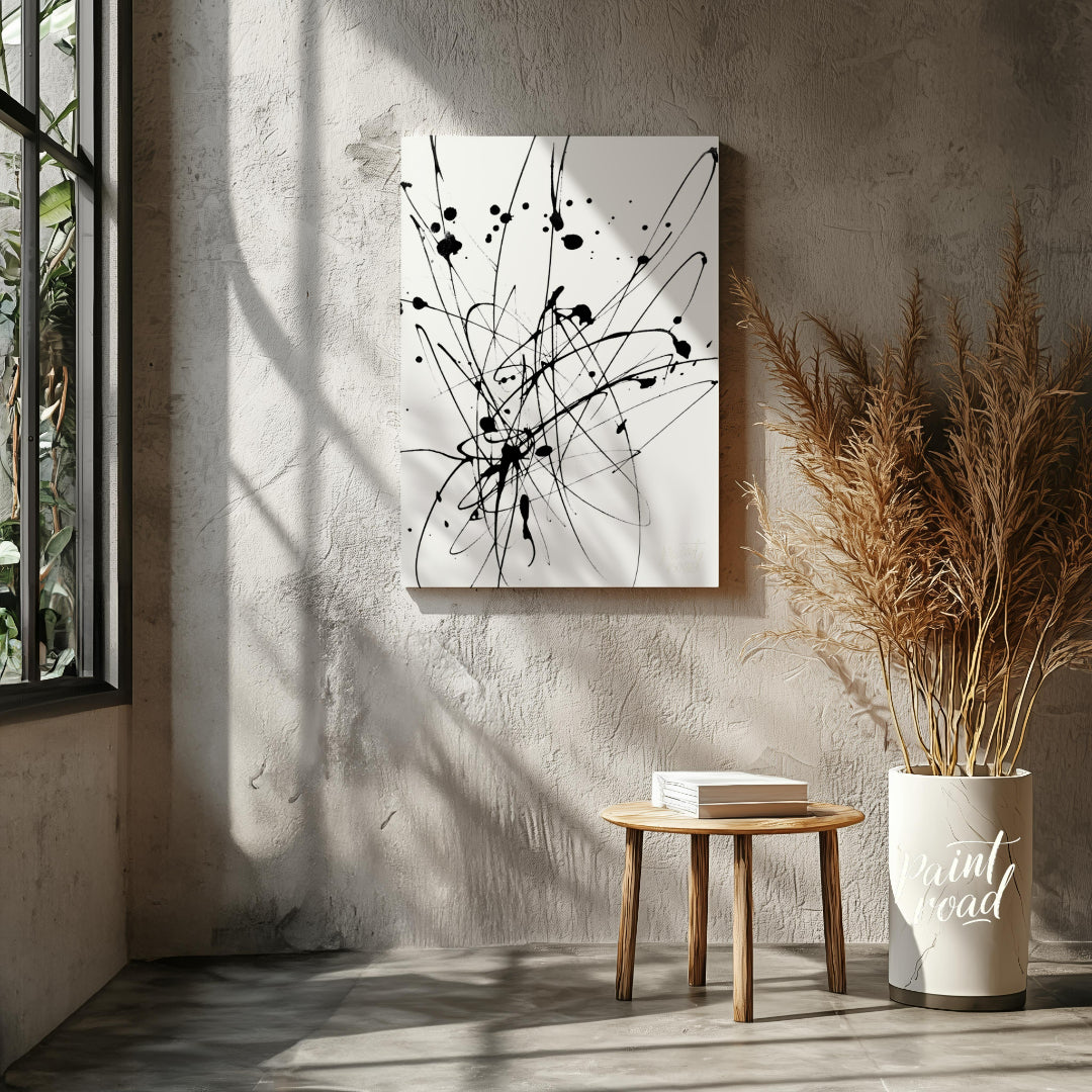 """Ink Burst"" captures the explosive energy of ink splatters and lines against a stark white backd… for living room