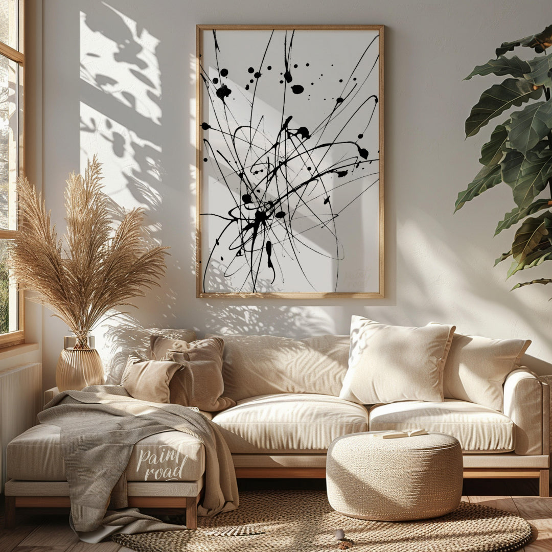"""Ink Burst"" captures the explosive energy of ink splatters and lines against a stark white backd… for living room