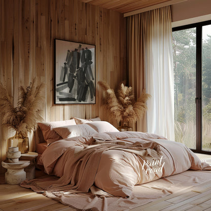 """Ink Congregation"" presents a dynamic abstract composition of figures rendered in expressive bla… for bedroom