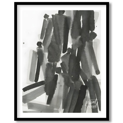 """Ink Congregation"" presents a dynamic abstract composition of figures rendered in expressive bla… for house