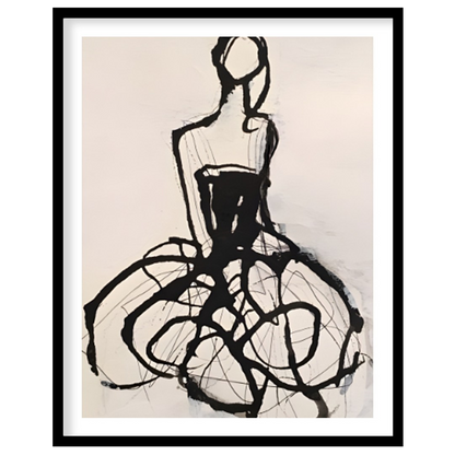 """Ink Couture"" presents a stylized fashion illustration rendered in bold black ink against a ligh… for room