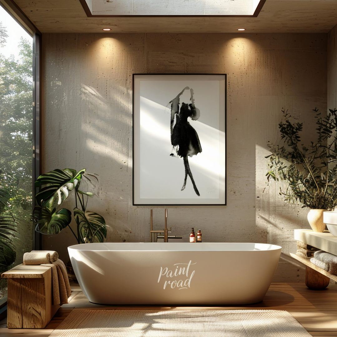 """Ink Dress"" presents a minimalist fashion illustration rendered in expressive black ink against … for bathroom