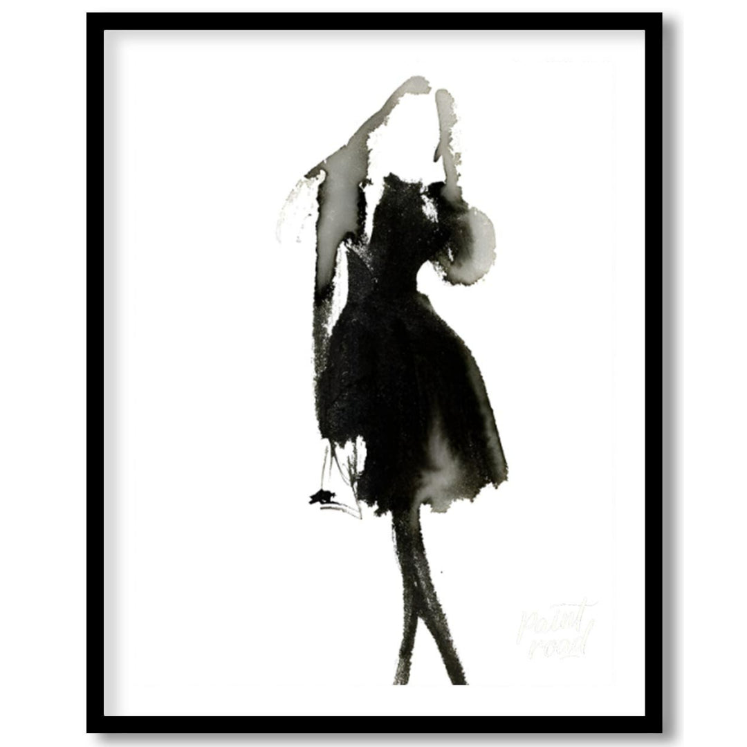 """Ink Dress"" presents a minimalist fashion illustration rendered in expressive black ink against … for bedroom
