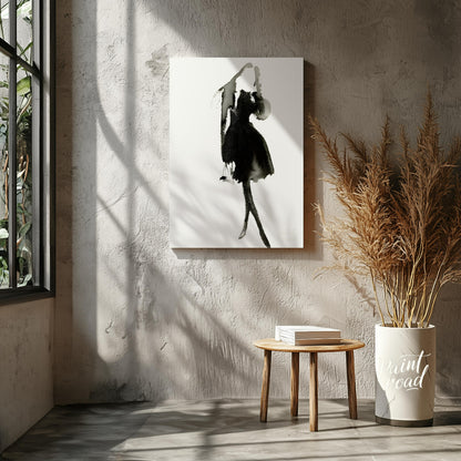 """Ink Dress"" presents a minimalist fashion illustration rendered in expressive black ink against … for living room