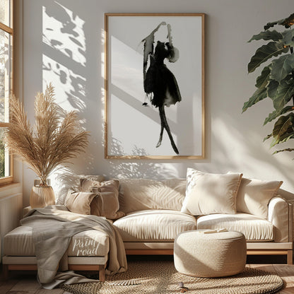 """Ink Dress"" presents a minimalist fashion illustration rendered in expressive black ink against … for living room