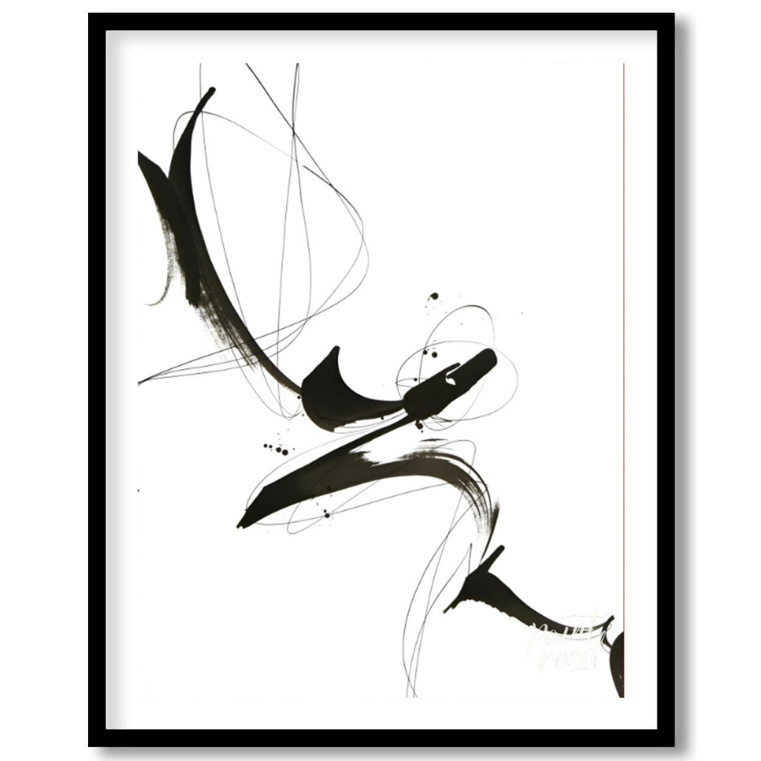 "Ink Flight" captures the dynamic energy of black ink strokes against a stark white background. The… for home
