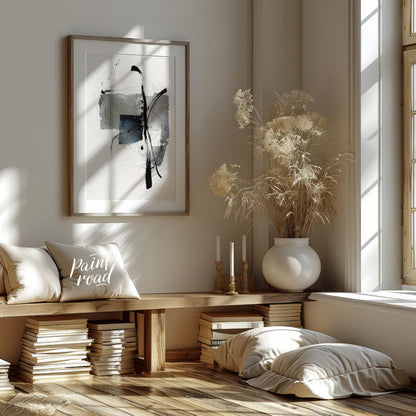 """Ink Fragment"" presents a dynamic interplay of abstract forms and expressive ink strokes against… for living room