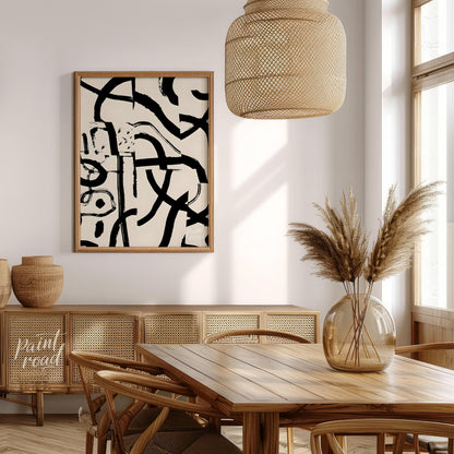"""Ink Fragment Collage"" presents a dynamic abstract composition created from fragmented sections … for dining room
