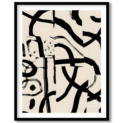 """Ink Fragment Collage"" presents a dynamic abstract composition created from fragmented sections … for home