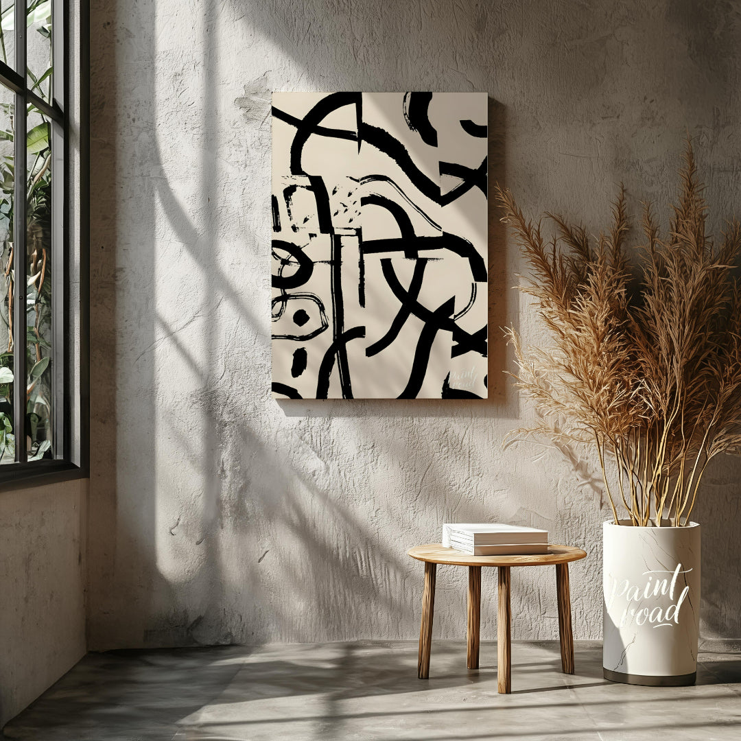 """Ink Fragment Collage"" presents a dynamic abstract composition created from fragmented sections … for living room