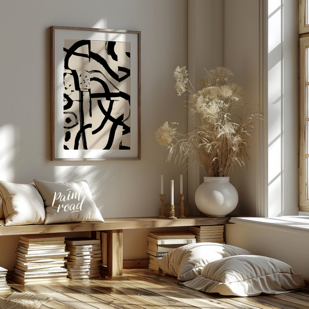 """Ink Fragment Collage"" presents a dynamic abstract composition created from fragmented sections … for living room