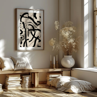 """Ink Fragment Collage"" presents a dynamic abstract composition created from fragmented sections … for living room