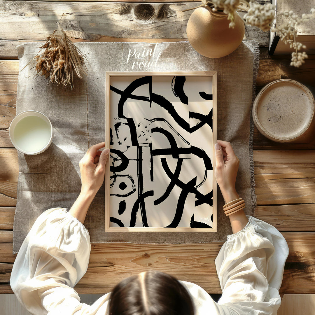 """Ink Fragment Collage"" presents a dynamic abstract composition created from fragmented sections … for other