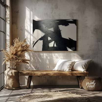 " ""Ink Impact"" presents a dynamic abstract composition with bold black strokes against a light ba… for entryway