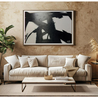 " ""Ink Impact"" presents a dynamic abstract composition with bold black strokes against a light ba… for living room
