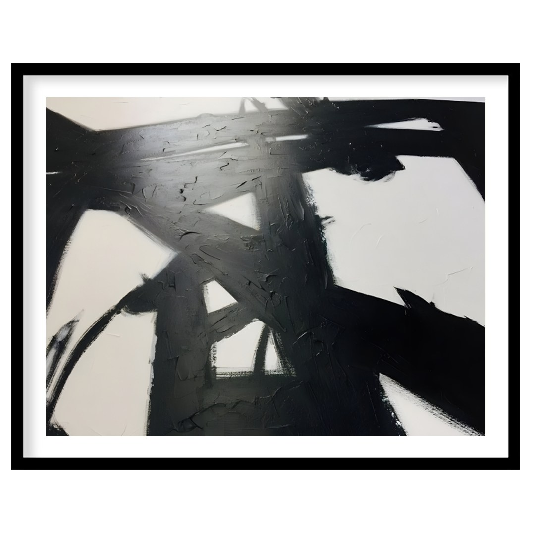 " ""Ink Impact"" presents a dynamic abstract composition with bold black strokes against a light ba… for space