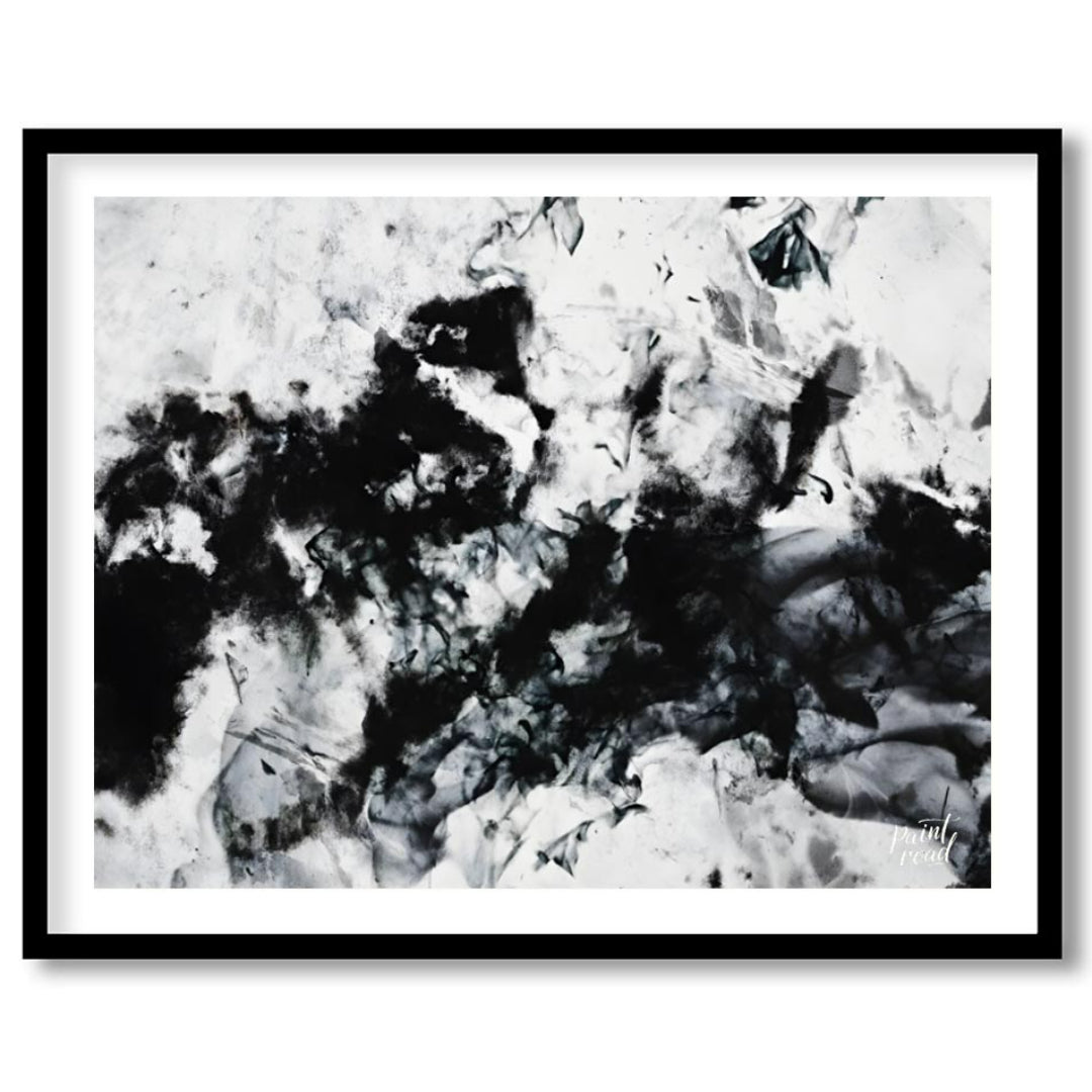 """Ink Nebula"" presents an abstract composition with a dynamic interplay of black ink against a li… for house