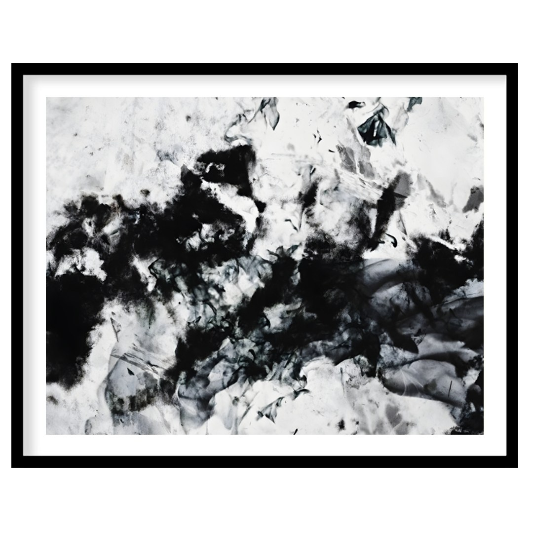 """Ink Nebula"" presents an abstract composition with a dynamic interplay of black ink against a li… for house