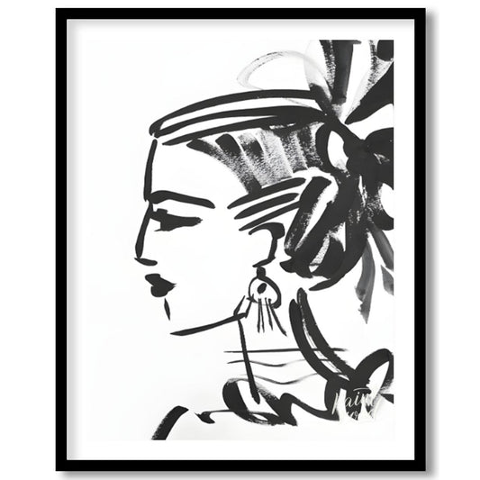 """Ink Profile"" presents a striking portrait sketch rendered in bold black ink against a clean whi… for area
