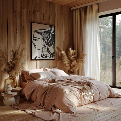 """Ink Profile"" presents a striking portrait sketch rendered in bold black ink against a clean whi… for bedroom