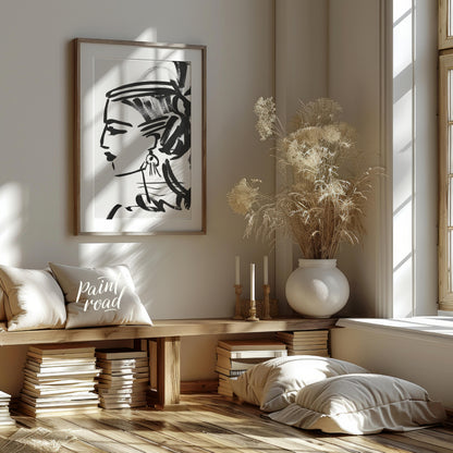 """Ink Profile"" presents a striking portrait sketch rendered in bold black ink against a clean whi… for living room
