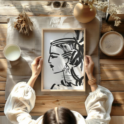 """Ink Profile"" presents a striking portrait sketch rendered in bold black ink against a clean whi… for other