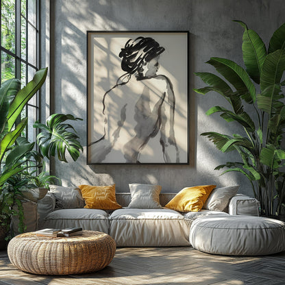 """Ink Study: Back View"" presents a gestural figure drawing rendered in black ink against a light … for living room