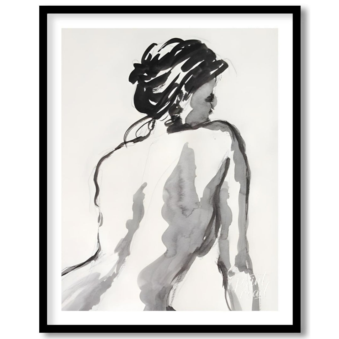 """Ink Study: Back View"" presents a gestural figure drawing rendered in black ink against a light … for sweet home