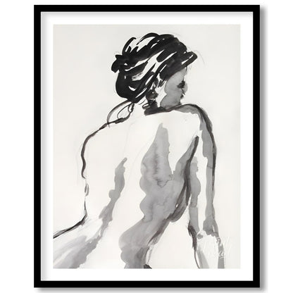 """Ink Study: Back View"" presents a gestural figure drawing rendered in black ink against a light … for sweet home