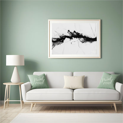 This striking artwork features a dynamic surge of black ink against a light, marbled background. Th… for living room