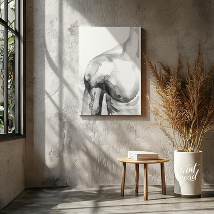"""Ink Torso"" presents a minimalist figure study rendered in delicate washes of gray ink against a… for living room