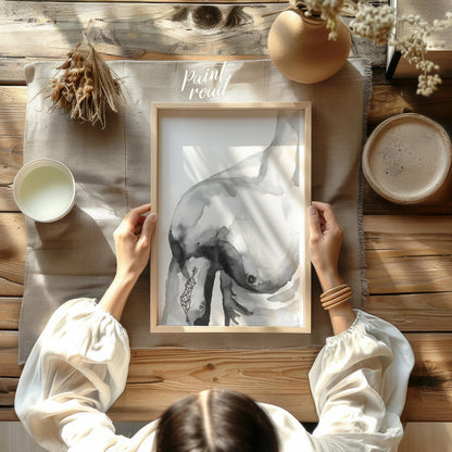 """Ink Torso"" presents a minimalist figure study rendered in delicate washes of gray ink against a… for other