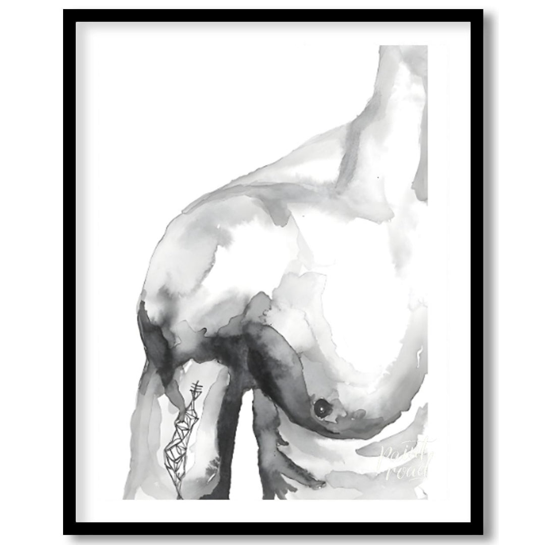 """Ink Torso"" presents a minimalist figure study rendered in delicate washes of gray ink against a… for sanctuary