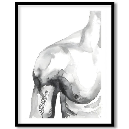 """Ink Torso"" presents a minimalist figure study rendered in delicate washes of gray ink against a… for sanctuary