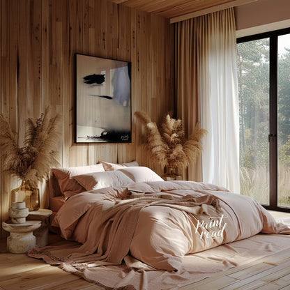"""Ink Veil"" presents an abstract composition with a focus on fluid ink washes and delicate color … for bedroom