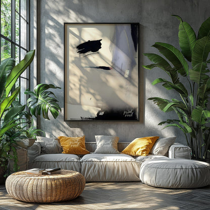"""Ink Veil"" presents an abstract composition with a focus on fluid ink washes and delicate color … for living room