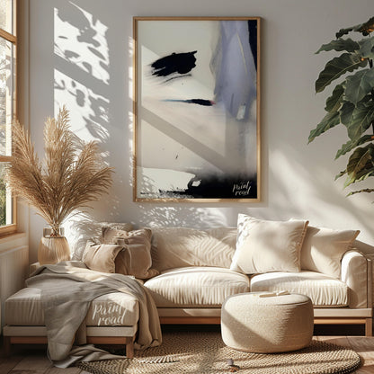 """Ink Veil"" presents an abstract composition with a focus on fluid ink washes and delicate color … for living room