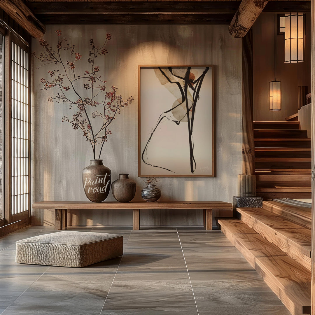 """Intersecting Limbs"" presents an abstract composition with a focus on dynamic lines and fragment… for entryway