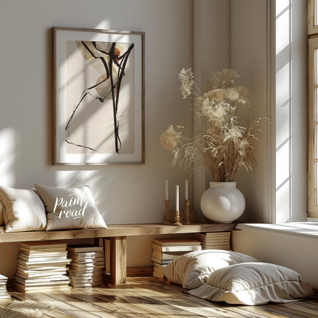 """Intersecting Limbs"" presents an abstract composition with a focus on dynamic lines and fragment… for living room