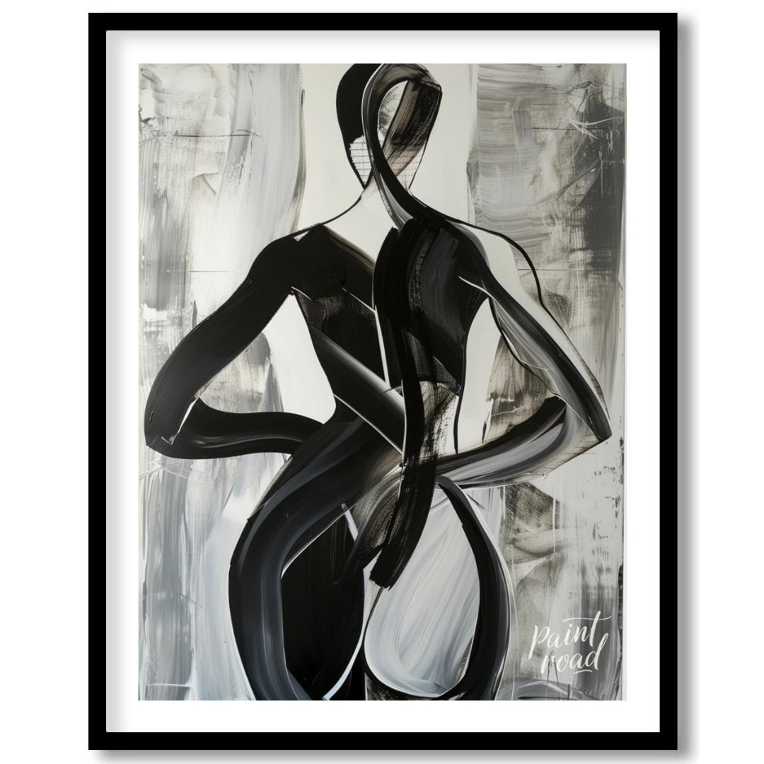 This abstract painting features two figures intertwined in a dance-like embrace, rendered in bold b… for house
