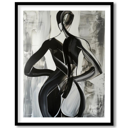 This abstract painting features two figures intertwined in a dance-like embrace, rendered in bold b… for house
