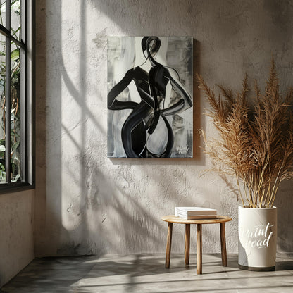 This abstract painting features two figures intertwined in a dance-like embrace, rendered in bold b… for living room