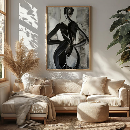 This abstract painting features two figures intertwined in a dance-like embrace, rendered in bold b… for living room