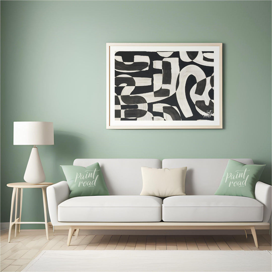 """Interwoven Rhythms"" presents a dynamic interplay of abstract shapes in bold black and white, cr… for living room