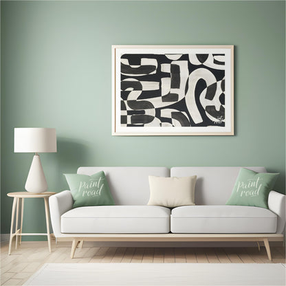 """Interwoven Rhythms"" presents a dynamic interplay of abstract shapes in bold black and white, cr… for living room