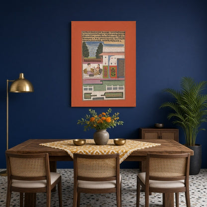 Experience the serene elegance of a royal couple in a vibrant garden setting, captured in intricate for Dining