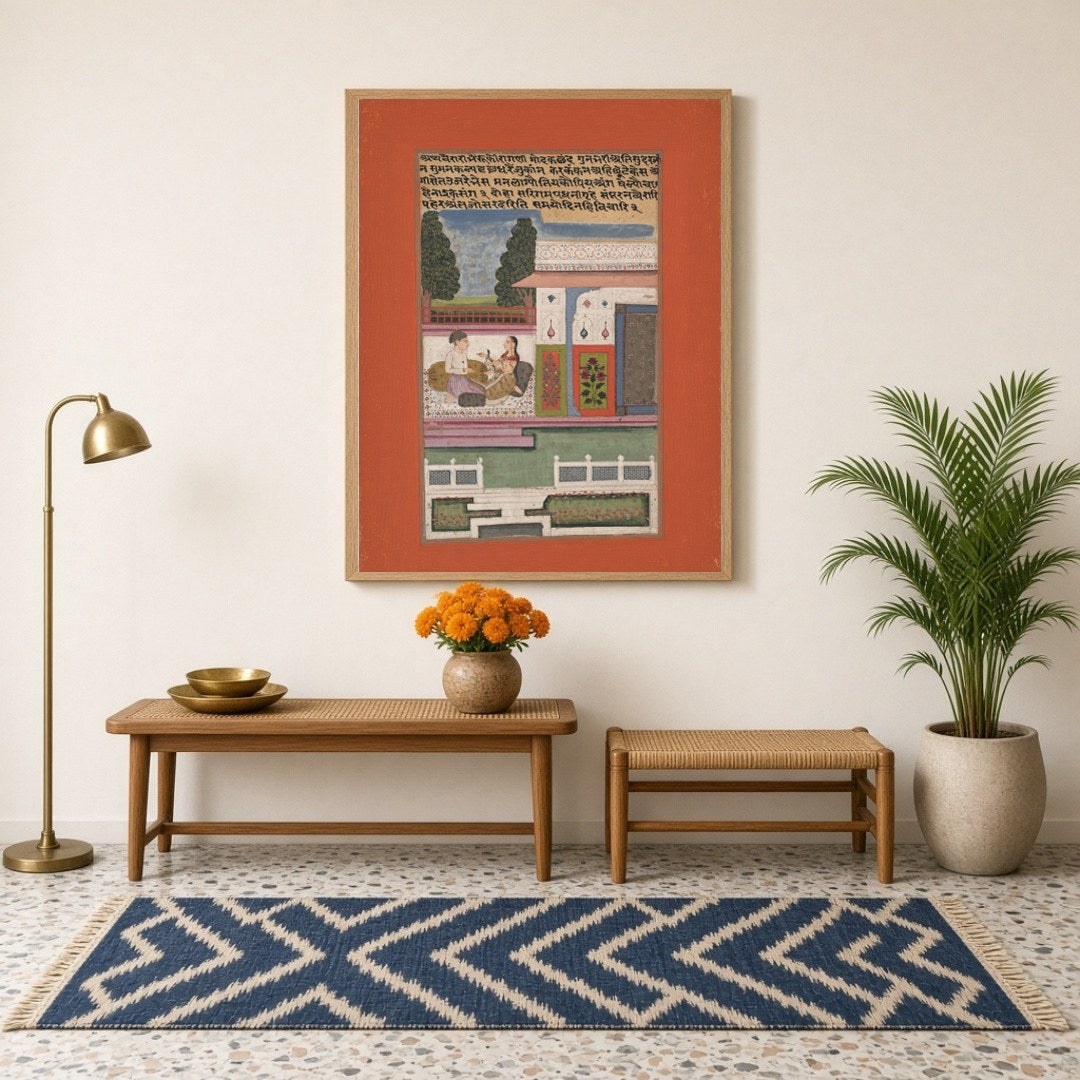 Experience the serene elegance of a royal couple in a vibrant garden setting, captured in intricate for Hallway