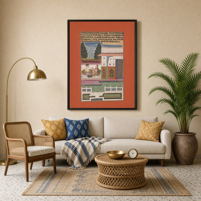 Experience the serene elegance of a royal couple in a vibrant garden setting, captured in intricate for Living Room