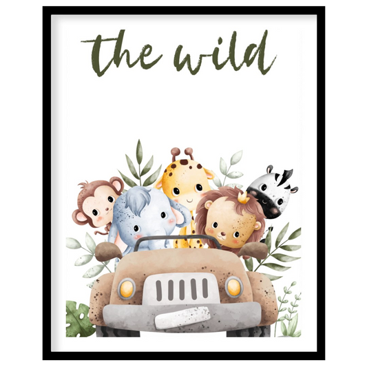 This playful watercolor illustration captures a delightful safari scene featuring a cheerful jeep f… for lovely house